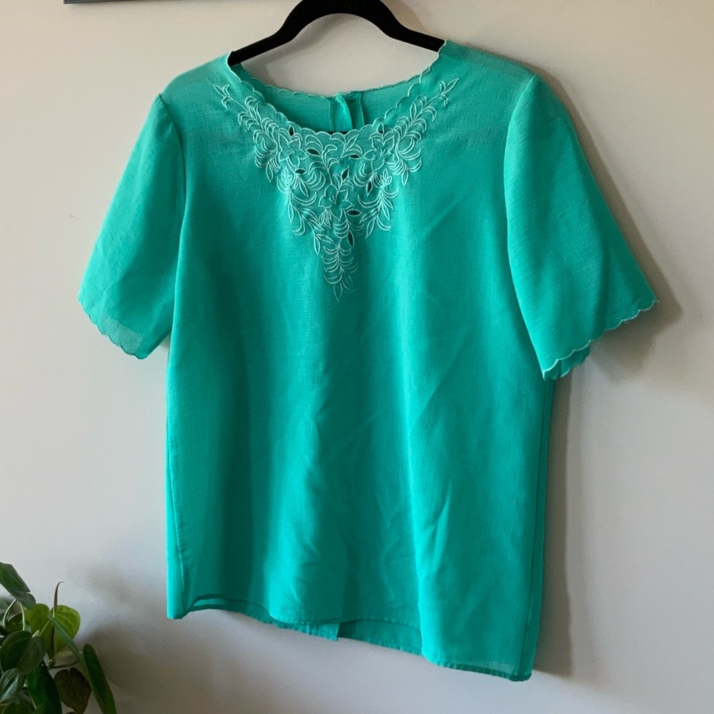 Turquoise Embroidered Blouse - Picture 2 of 8